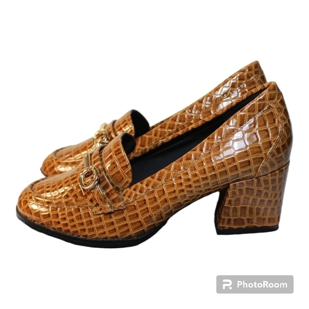 Asos Design Stirrup Heeled Loafer Embossed Croc - Picture 4 of 9